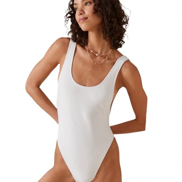 Aerie Shiny Rib Birthday Scoop Cheekiest One Piece Swimsuit NWT Beach Satiny - Picture 1 of 10